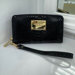 Michael Kors Black Snake Print Zip Wallet - Brand New